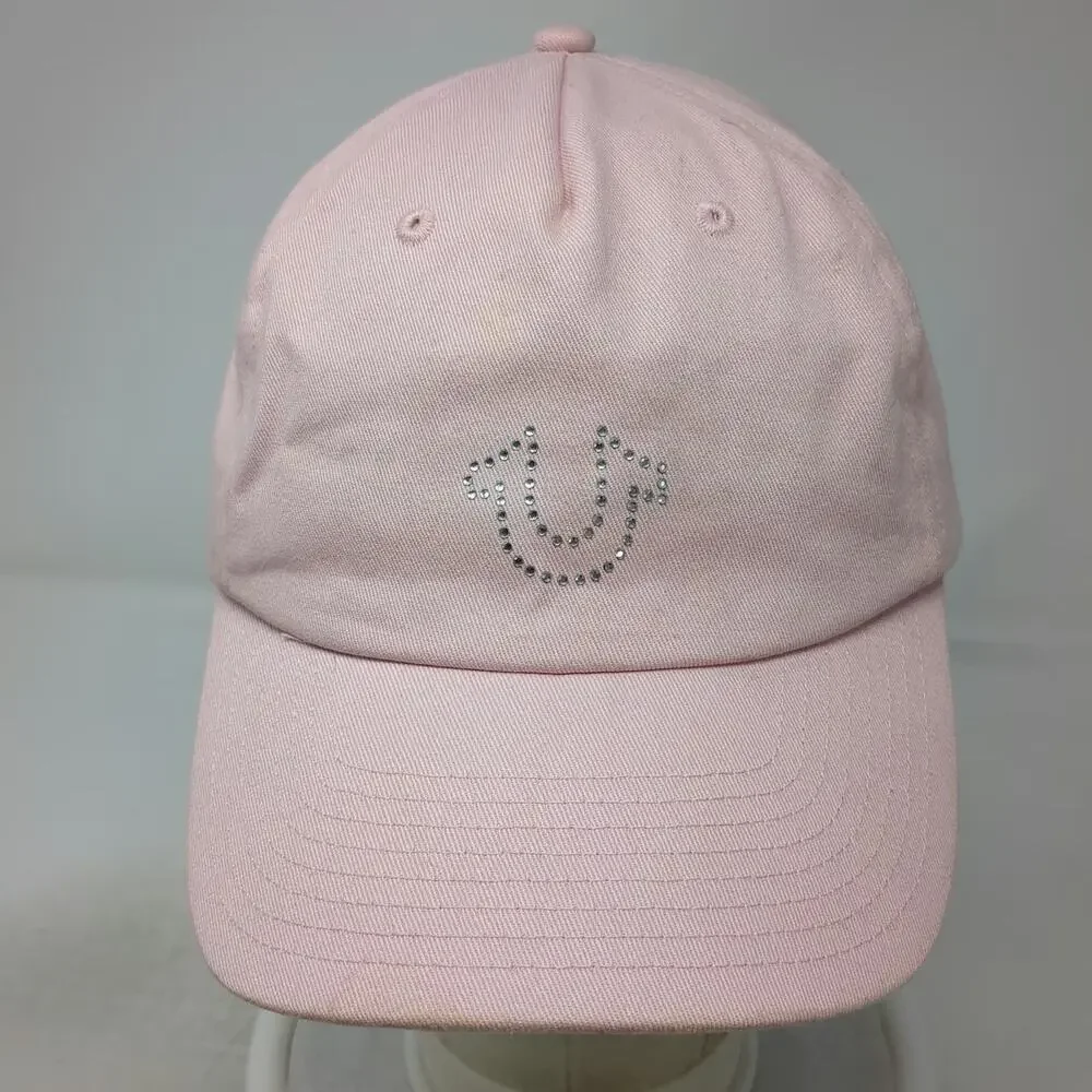 True Religion 5 Panel Pink One Size Hat Rhinestone Horseshoe Logo Bling Snapback